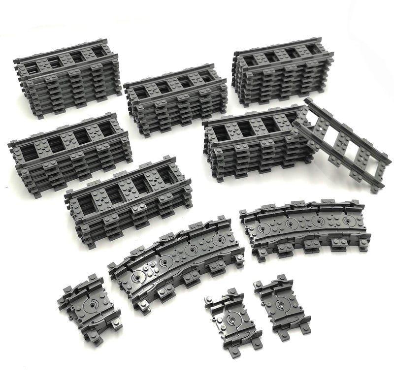 ZHX 56pcs City Train Tracks Toy Straight and Flexible Train Track Railway Extension Building Set Block Toy Compatible with Major Brand (36 Straight and 20 Flexible) - Image 1
